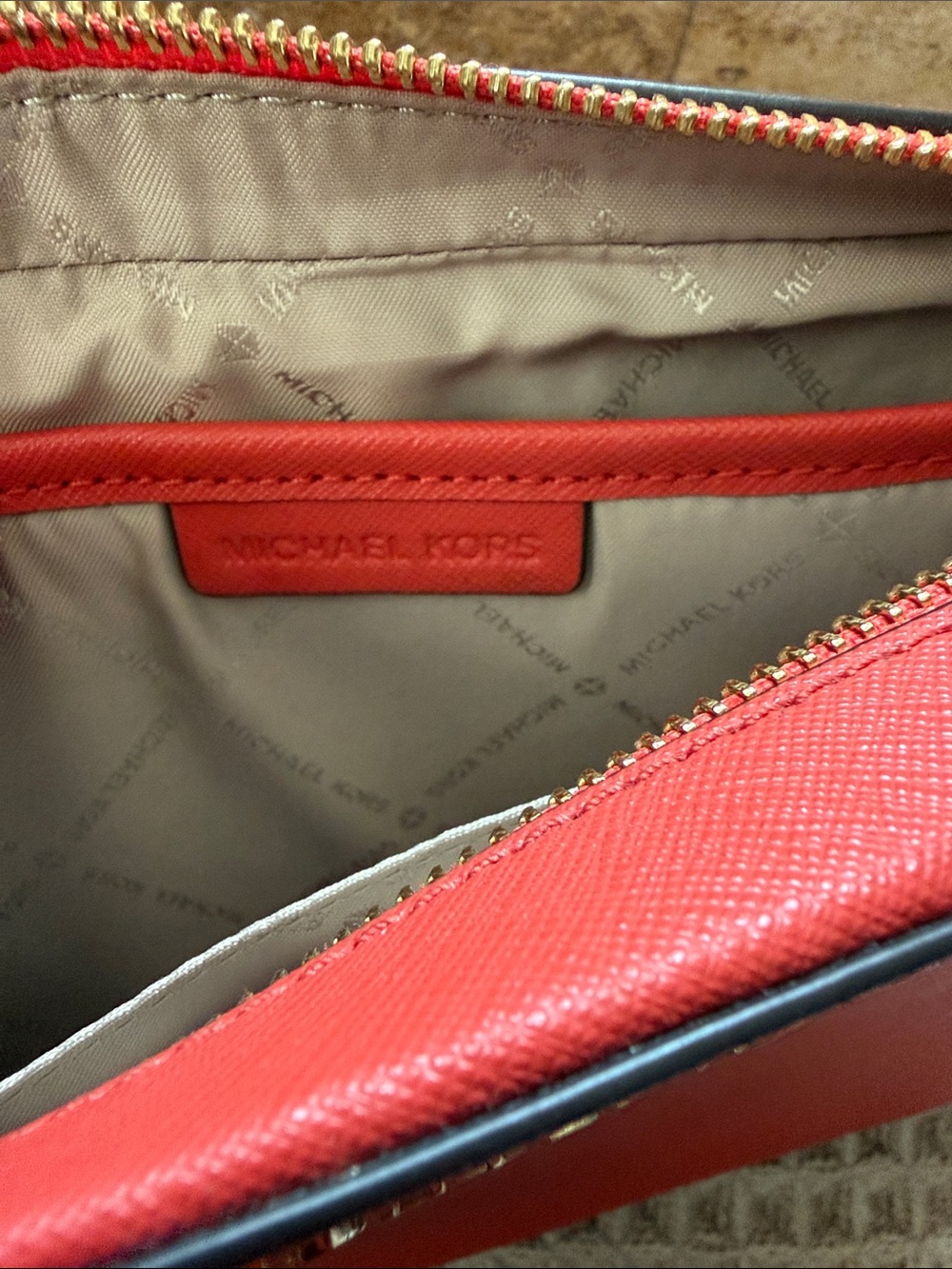 Michael Kors Red Saffiano Leather Crossbody Bag Gold Hardware MK PURSE - Picture 10 of 14